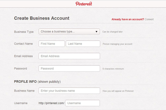 Pinterest does require business pages to provide some information about business type, contacts, and public profile.