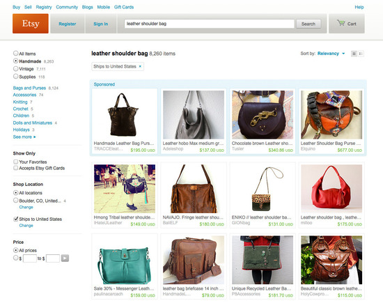 Etsy search results for "leather shoulder bag."