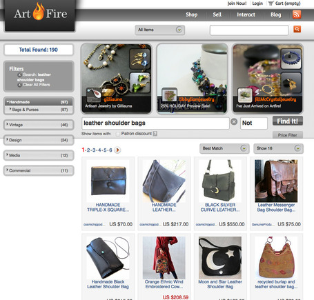 Artfire search results for "leather shoulder bag."