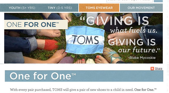Toms gives away shoes year around, but the concept can be adapted to after-Christmas specials.