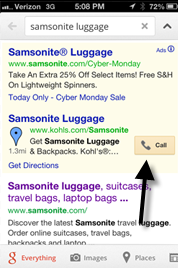 Shoppers who search from a mobile device will see a "Call" button they can click.