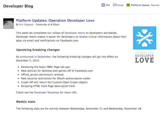 Facebook's developer blog is less useful, but worth attention.