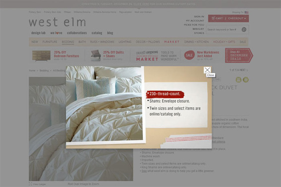 Online furniture and housewares retailer West Elm using automatically generated product videos that play in a lightbox to boost online sales.