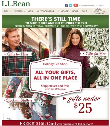 L.L. Bean's emails render well on smartphones and facilitate clicking to that company's mobile website.