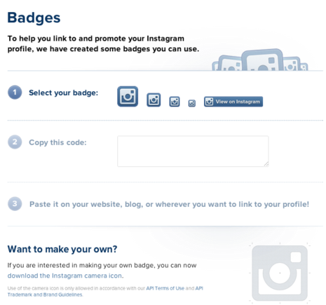 Instagram offers badges for use on websites and blogs.