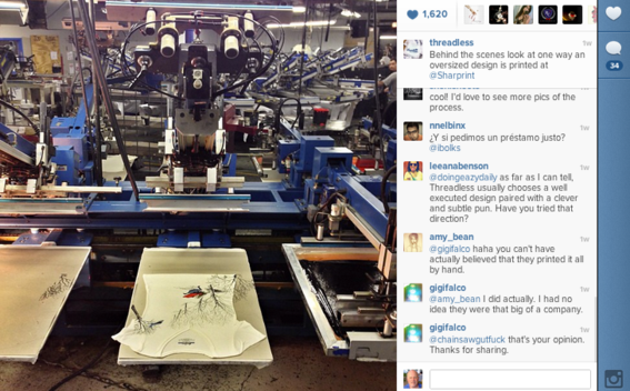 Threadless Instagram photo showing how t-shirts are made.