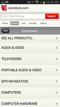 Overstock uses a responsive web design for mobile devices.