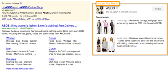 Example of Google+ return in search results.