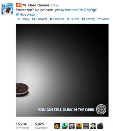 Oreo's blackout post received more than 15,000 retweets.