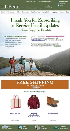 This "thank you" email from L.L.Bean includes additional product offers.