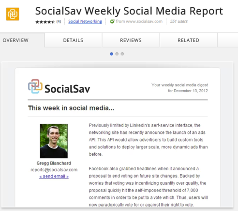 SocialSav is a free, weekly social media report.