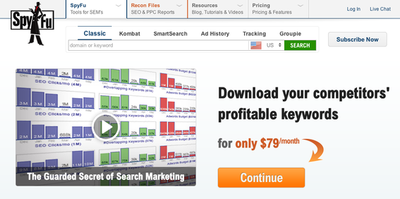 SpyFu can help identify your competitors’ keywords for search marketing.
