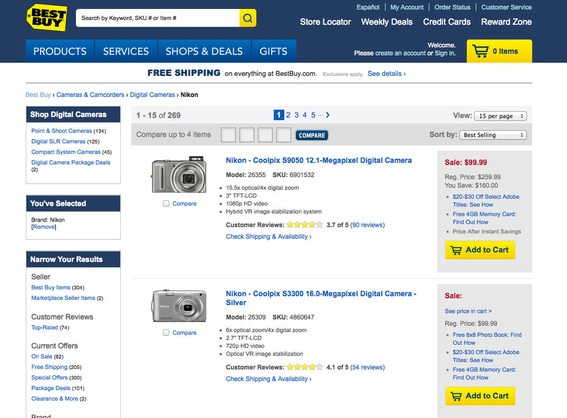 Landing page for Best Buy's camera ad.