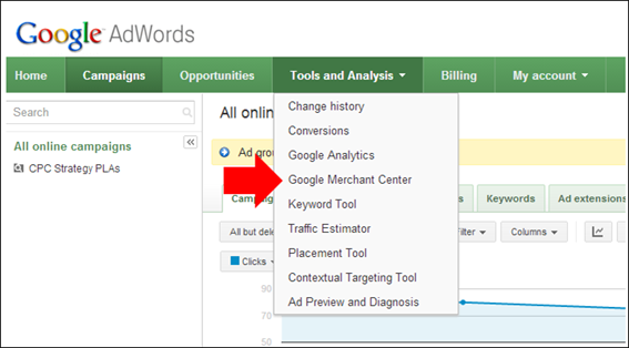 The Google Merchant Center can be access from your AdWords account.