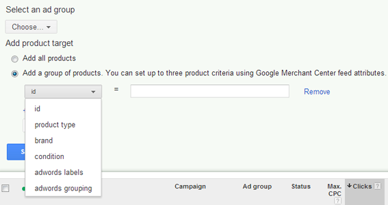 Create Ad Groups or Auto Target by selecting a column or product identifier.