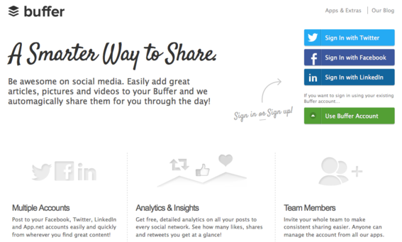 Buffer provides a variety of ways to share content on social networks.