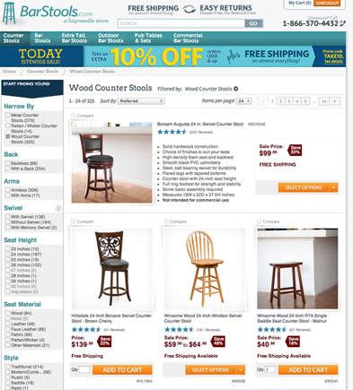 BarStools.com uses an orange isolation color to guide site visitors.