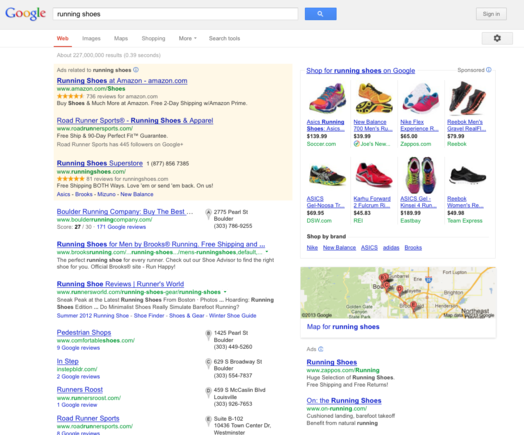 Running shoes search results example.