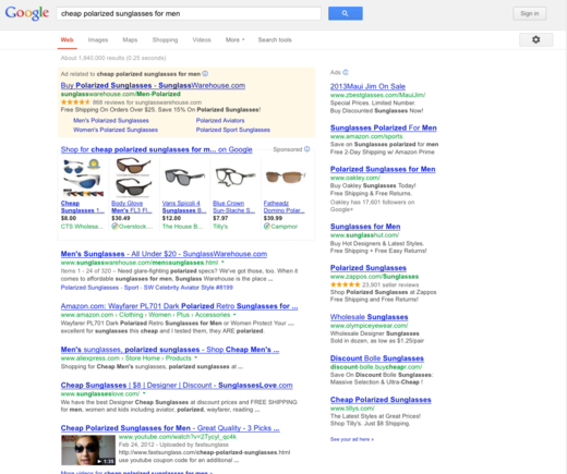 "Cheap polarized sunglasses for men" search results.