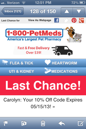 PetMeds email on an iPhone.