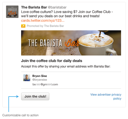 Twitter is testing Cards designed to generate leads.