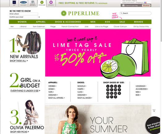 Piperlime home page.