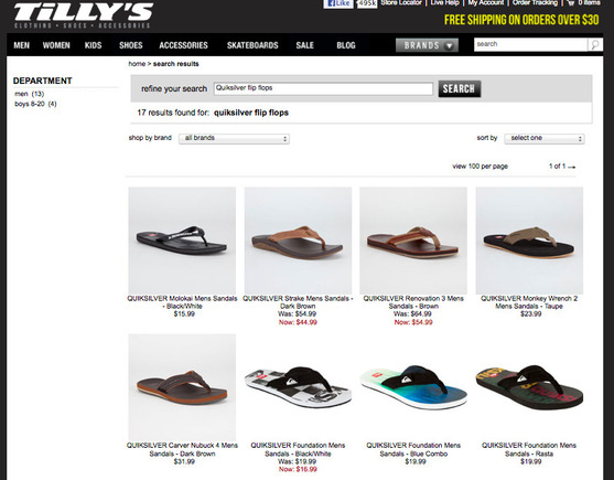 Tilly's site search.