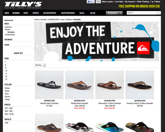 Tilly's search landing page.