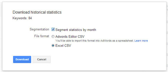 Extracting monthly data from the Keyword Planner.