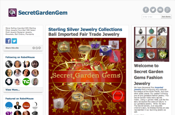 Jewelry retailer Secret Garden Gems lists products on its RebelMouse site.