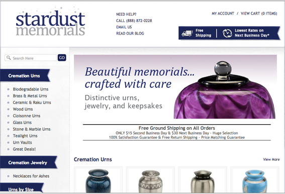Stardust Memorials home page.