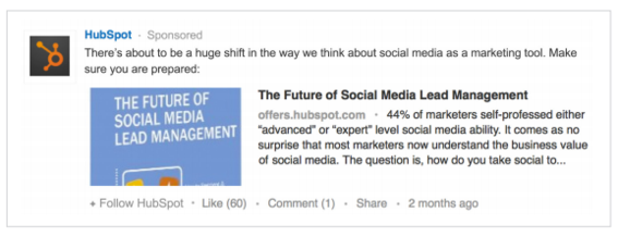 Example of Sponsored Update ad from HubSpot.