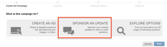 Select "Sponsored Update" from the campaign manager dashboard.