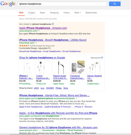 Google search result for "iPhone headphones."