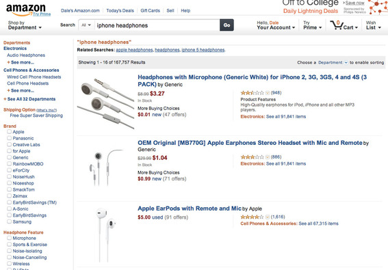 Amazon search result for "iPhone headphones."