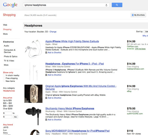 Google Shopping search result for "iPhone headphones."
