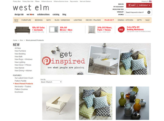 West Elm shares its most popular pins on its website.