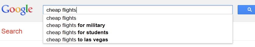 Autocomplete suggestions on Google's search bar.