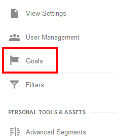 Select "Goals" from the Google Analytics Admin section.