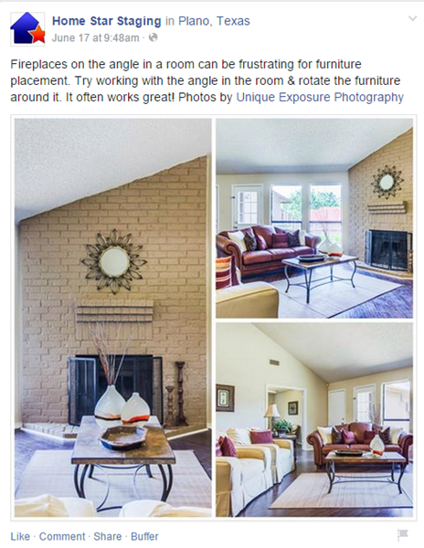 Home staging advice Facebook post.