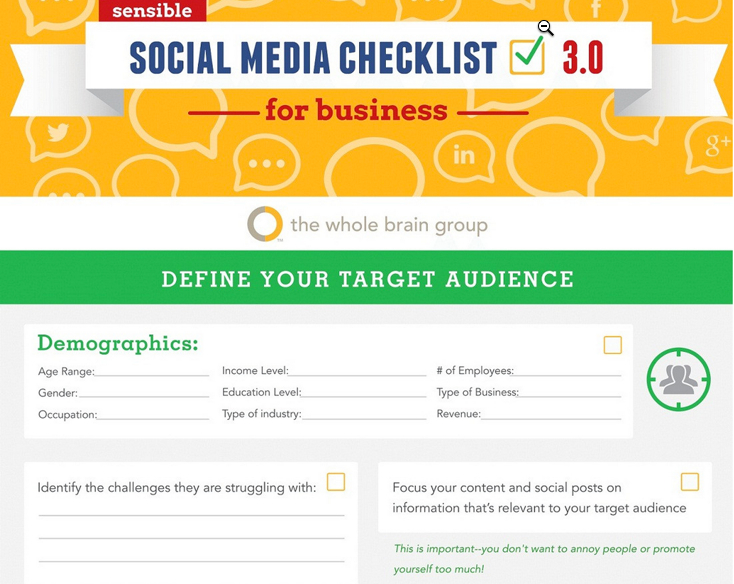 Customizable social media strategy and action plan checklist.(Source: The Whole Brain Group)