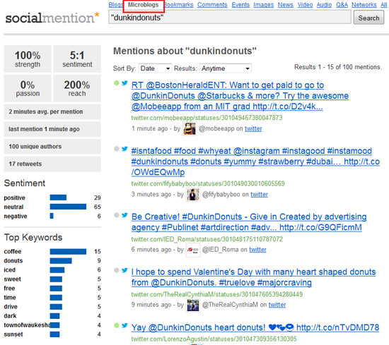 Social Mention lets you search through specific areas of social media.