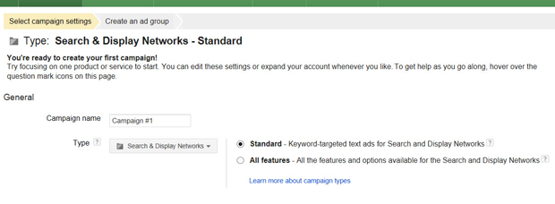 What you see when starting your first Google AdWords campaign.