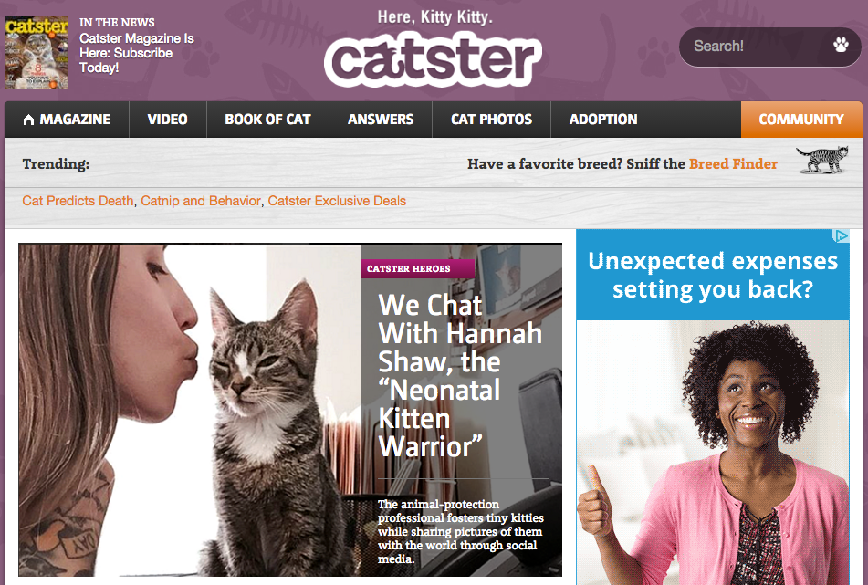 Catster and Dogster bring pet owners together.
