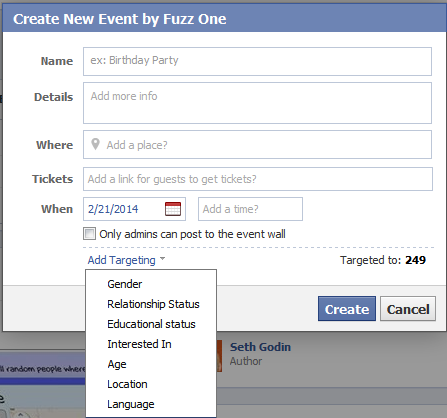 Creating a new event on Facebook