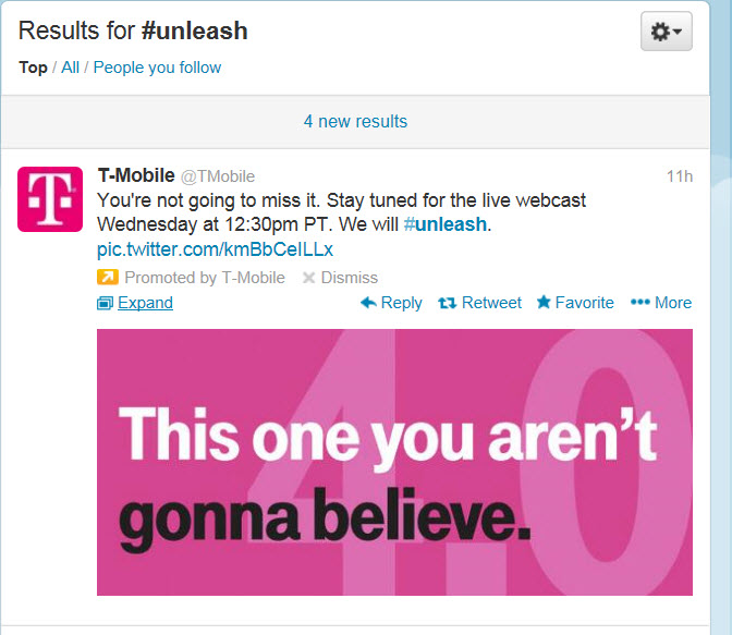 An example of a promoted hashtag from T-Mobile.