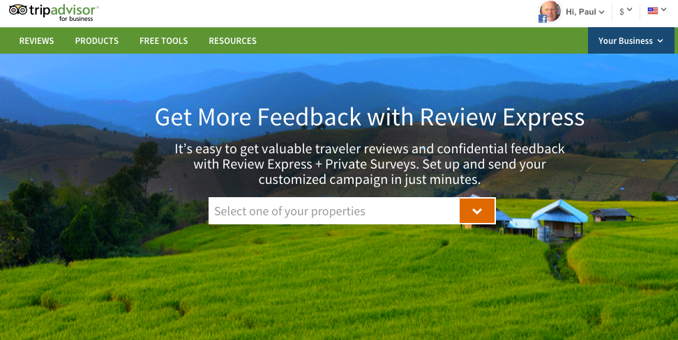 Select your business from the drop-down menu on the Review Express home page.