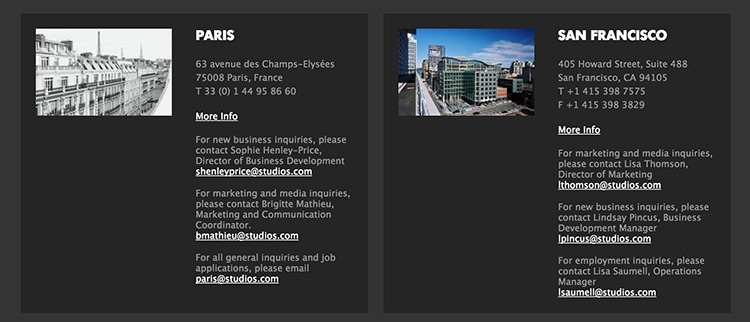 Multiple locations contact us form with role specific emails.