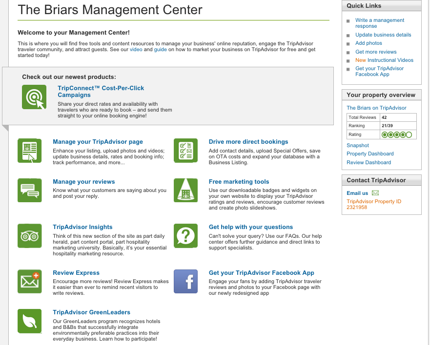 Manage your listing via the Business Management Center.
