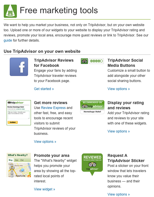 TripAdvisor provides a suite of free marketing tools.